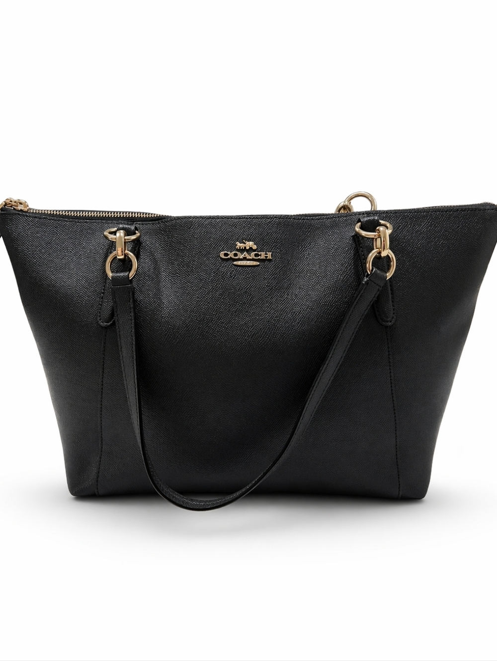 Coach Navy Blue Ava Leather Tote with Gold Accents